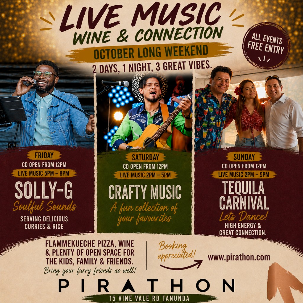 Live Music, Wine & Connection — October Long Weekend at Pirathon Cellar Door